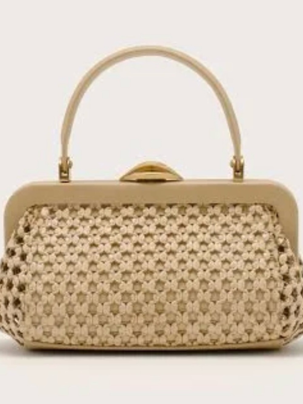 Cult Gaia Woven Top-Handle Evening Bag in Beige